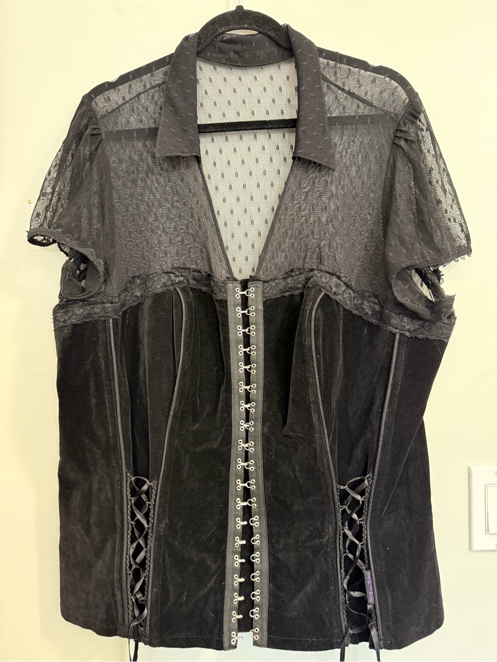 Tripp NYC Velvet Lace Corset Top Vintage Button Up Gothcore Blouse Plus SV4322X